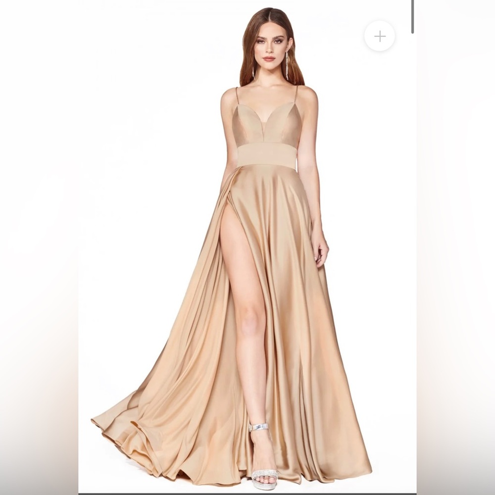 CHAMPAGNE COLOR Long Evening Amazing SATIN LEG SLIT LONG MAXI GOWN Dress CDCJ523
